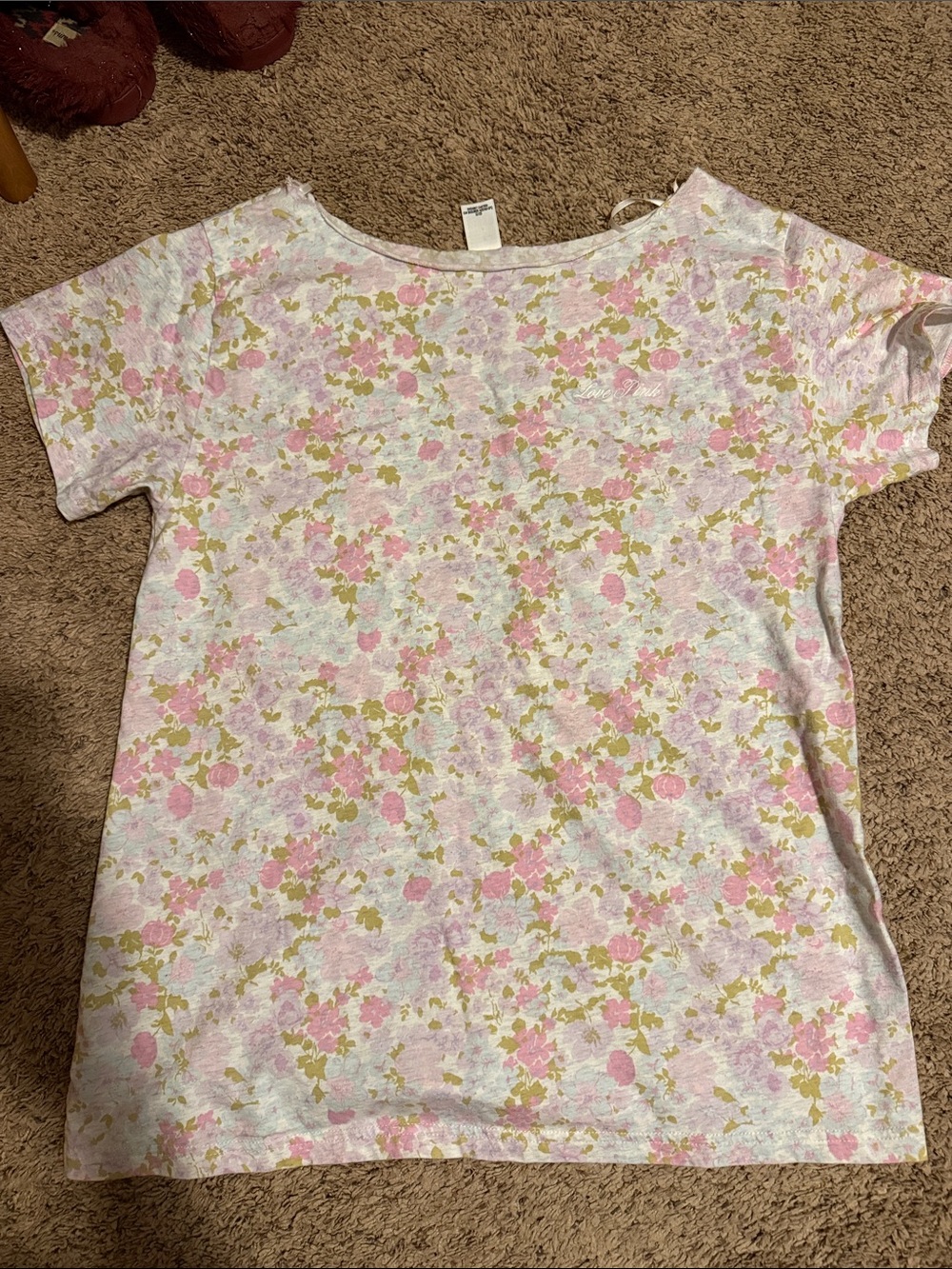 PINK Victoria's Secret Floral Short Sleeve Tee - Pink & Cream